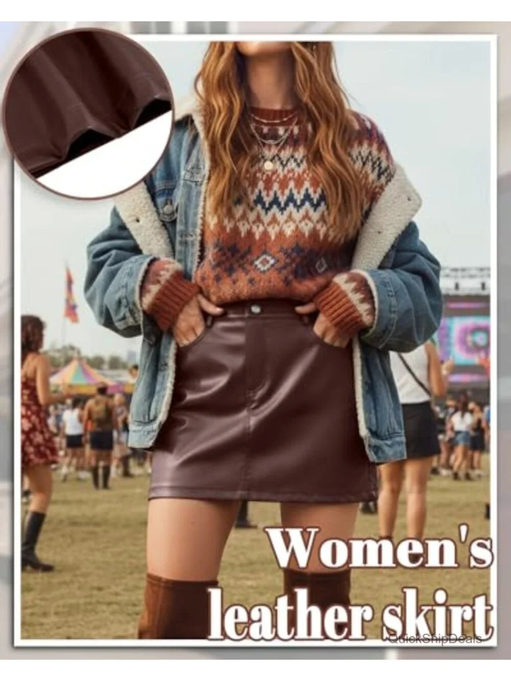 Women's Faux Leather Mini Skirt High Waist A-Line Bodycon Pockets